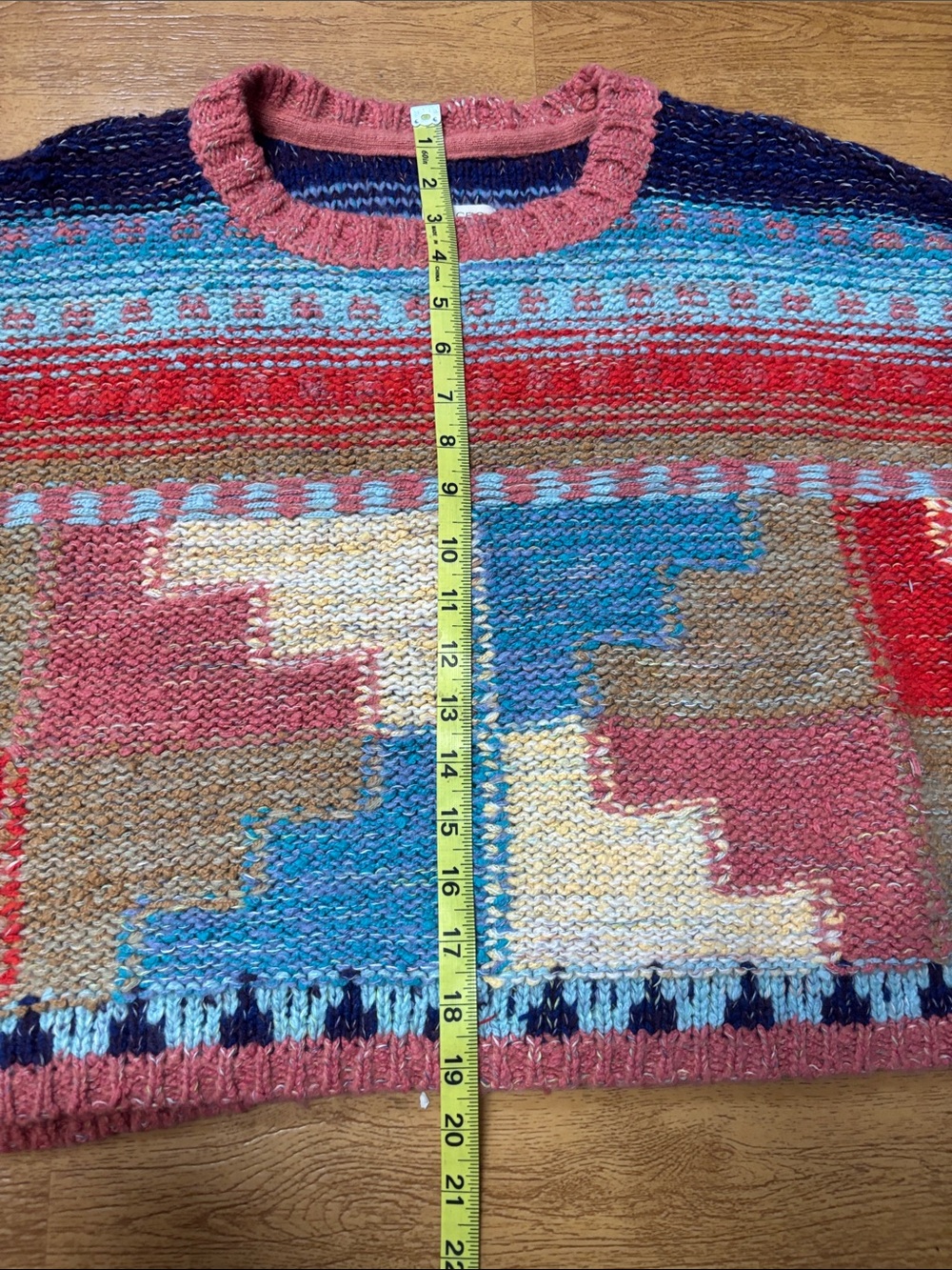 Pilcro Multicolor Geometric Knit Sweater with Coral Sleeves - Picture 11 of 12